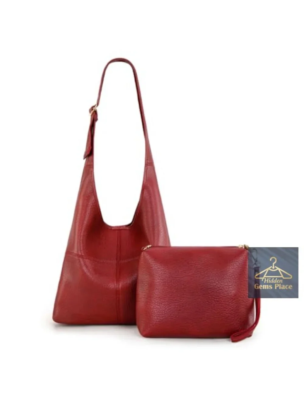 Vegan Leather Hobo Purse with Matching Wristlet, Magnetic Closure, Adjustable